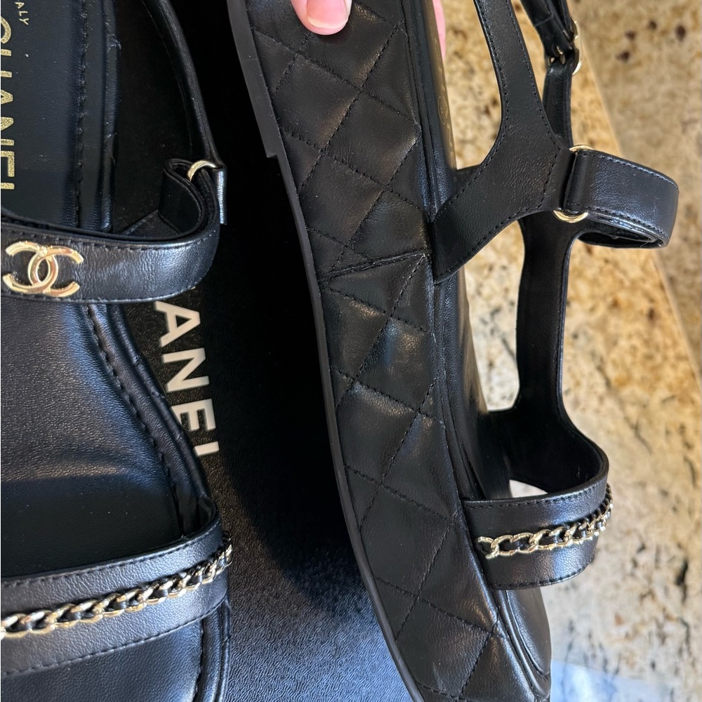 Chanel Black Quilted Platform Sandals - Picture 13 of 15